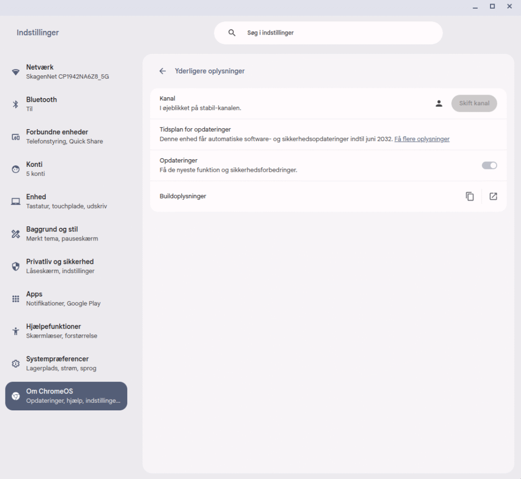 Hvor lang tid får Chromebook opdateringer